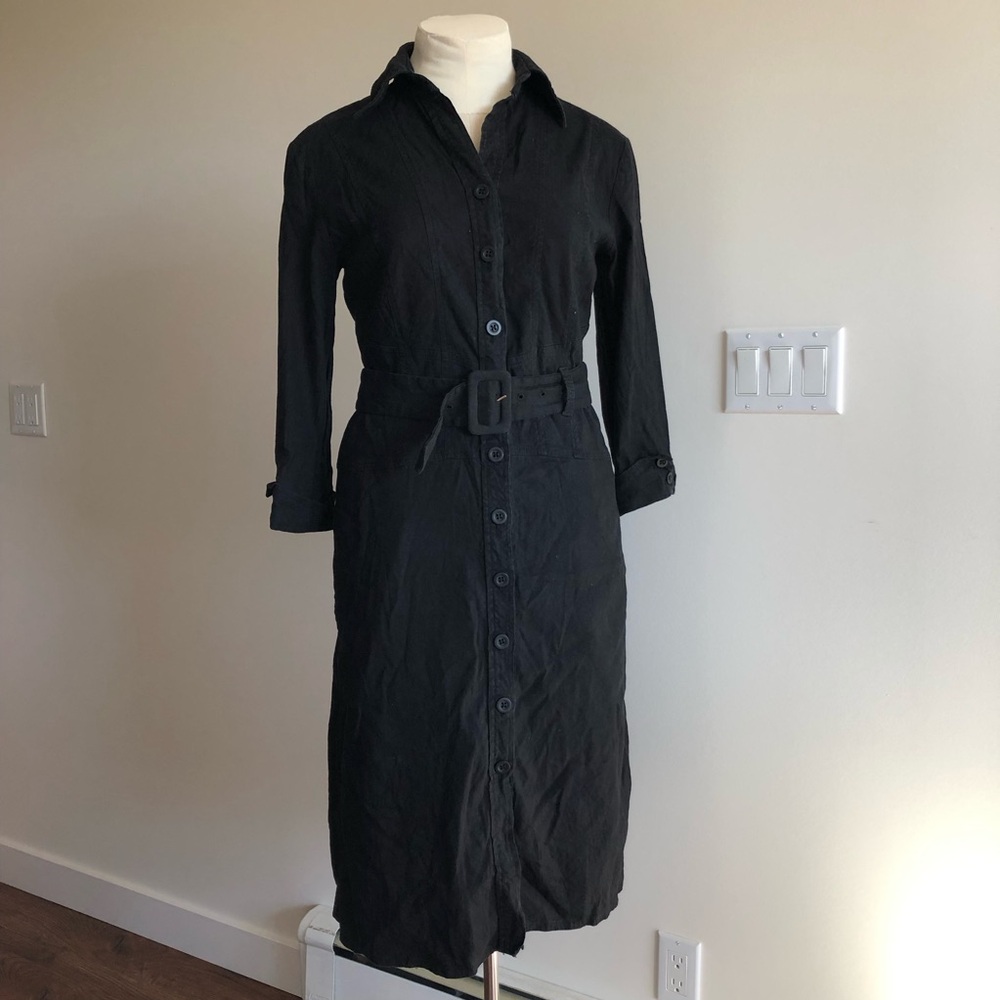 Stills Black Linen Safari Style Dress